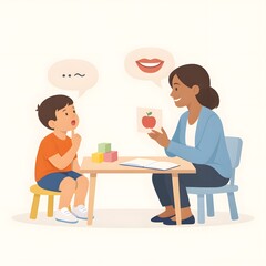 Fototapeta premium Child Speech Therapy Session Illustration PNG | Special Needs Communication Development Image for Pediatric Therapy Content