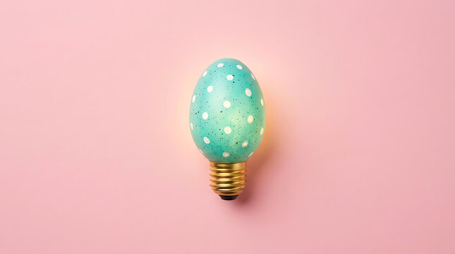 Glowing polka dot easter egg lightbulb on soft pink background with lightbulb celebration creative seasonal innovation decoration