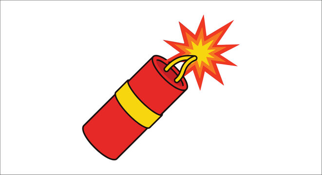 cartoon dynamite stick with burning fuse isolated on white