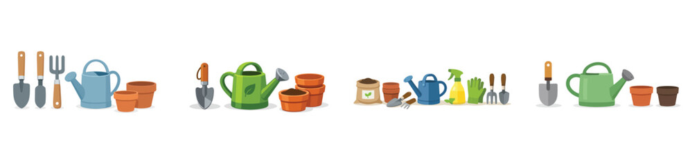 Vector tools or objects for gardening. Vector, illustration, minimalist, icon, icon set © Dan