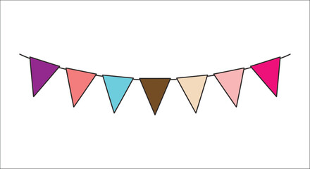 Fototapeta premium Colorful bunting flags on a string flat vector illustration