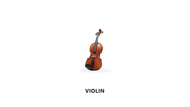 Isolated 3D Violin Floating Animation With Drop Shadow On White Background Concept Of Music Instrument And Orchestra