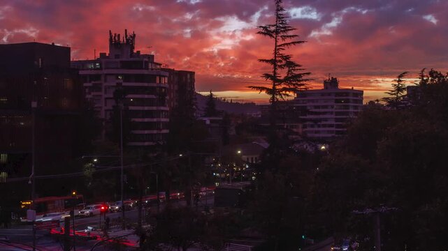 Santiago las condes chile sunset clouds traffic city lights urban timelapse aerial santiago