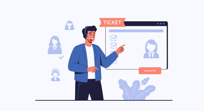 Customer Support Agent with Ticket System and Team Icons