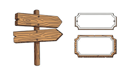 A wooden signpost with two blank labels is shown outdoors. © Stock Image Paradise