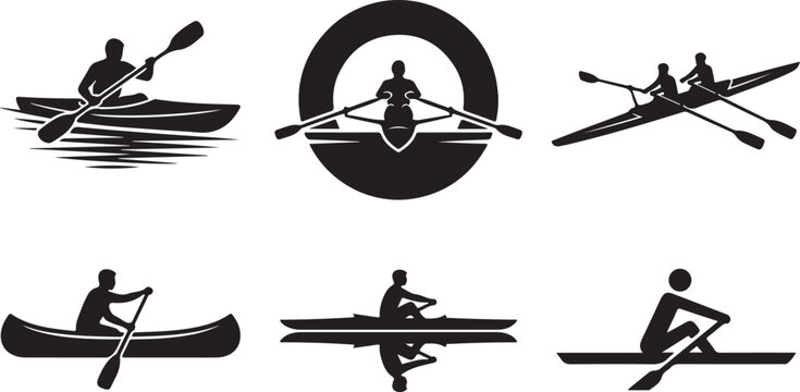 Kayak, canoe, paddle, boat, vector icons, water sports, outdoor activities