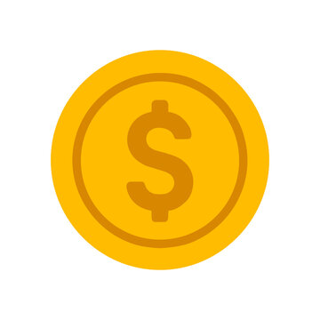 Gold dollar coin currency PNG icon. Yellow metal metallic money token symbol PNG asset. 