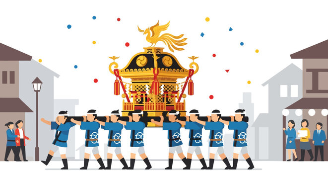 Flat Vector Mikoshi Portable Shrine Japanese Festival Parade
