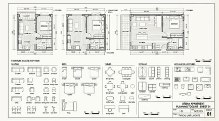 Urban apartment planning toolkit furniture assets and layouts © S.Siam