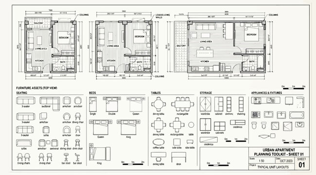 Urban apartment planning toolkit furniture assets and layouts