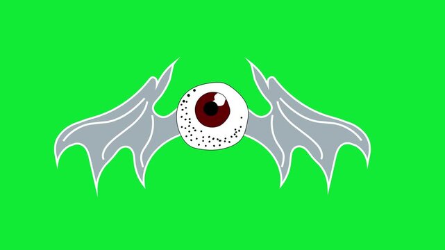 Hand Drawn Flying Eyeball with Wings 2D Animation on Green Screen Overlay