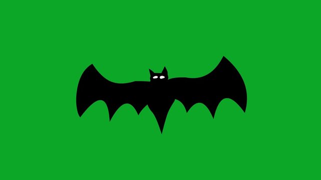 Hand Drawn Black Flying Bat Silhouette 2D Animation on Green Screen Overlay