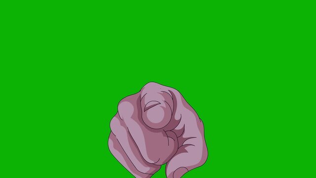 Hand Drawn Pointing Finger Front View Hand Gesture 2D Animation on Green Screen