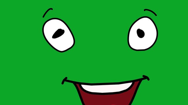 Funny Cartoon Face Expression with Blinking Eyes and Happy Smile 2D Hand Drawn Animation on Green Screen Background