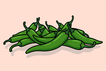 Fototapeta premium Green Chili Peppers Heap - Food Illustration Vector Illustration