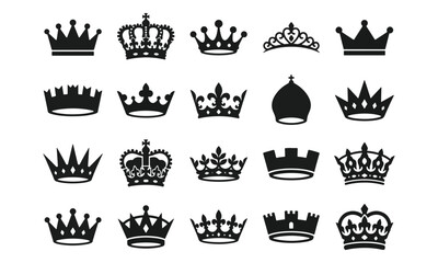 Obraz premium Crown Silhouette Icons Set Isolated on White Background
