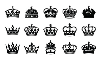 Obraz premium Crown Silhouette Icons Set of 15 Royal Heraldic Symbols