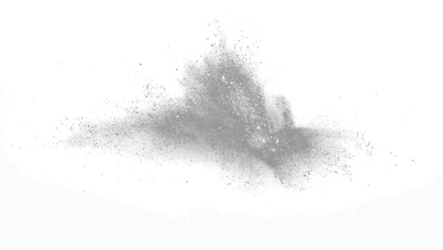 Explosion grey powder particle abstract dynamic dispersion fine particulate matter.