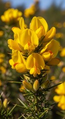 Fototapeta premium Vibrant Yellow Gorse Flowers in Full Bloom on a Sunny Day.