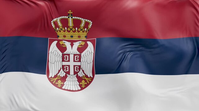 Serbia flag waving Seamless silk flag 3d animation slow motion Looping