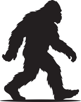 Bigfoot Sasquatch silhouette vector. Walking cryptid icon. Mythical forest creature black shape. Yeti logo design. Sasquatch graphic for hiking and outdoors. Wilderness legend illustration. Minimalist