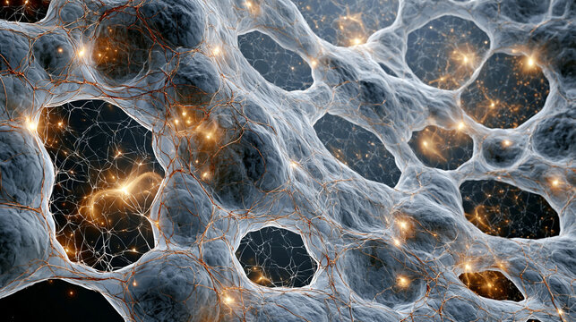 The Algorithm Lattice: An abstract network of copper filaments, light paths moving rapidly through them, an overlay layer of clean financial percentages shifting dynamically