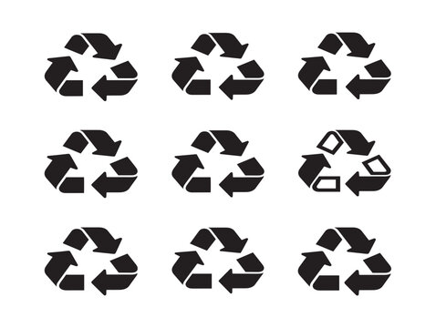 Recycling symbol set vector illustration flat design black white arrows