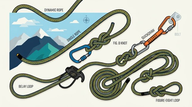 Climbing Knots and Gear: Dynamic Rope, Figure Eight, Carabiners