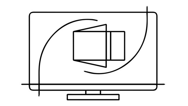 Computer screen with rotating cube graphic during digital presentation vector silhouette