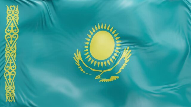 Kazakhstan flag waving Seamless silk flag 3d animation slow motion Looping