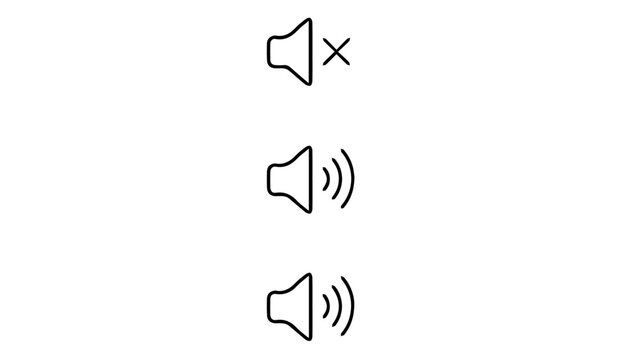 Three speaker volume icons in silhouette during white background with mute and sound levels