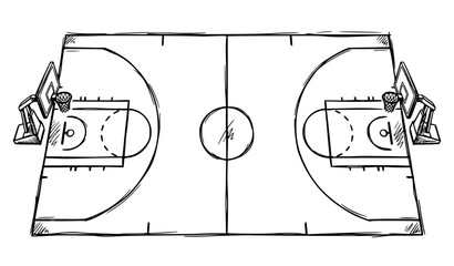 Hand drawn basketball court outline sports field vector illustration isolated white background © MSTSUFIA