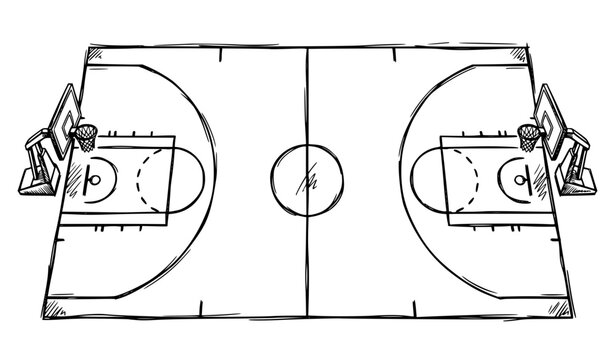 Hand drawn basketball court outline sports field vector illustration isolated white background