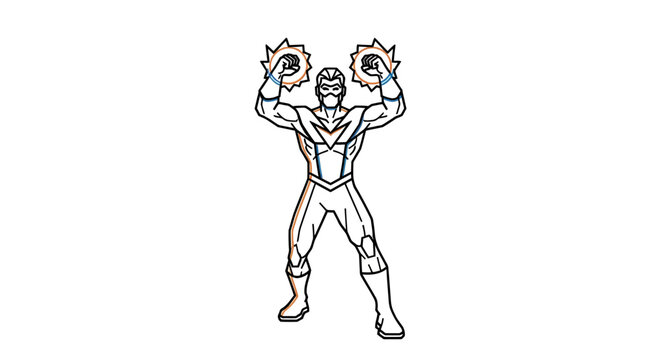 Superhero character drawing with energy beams from hands