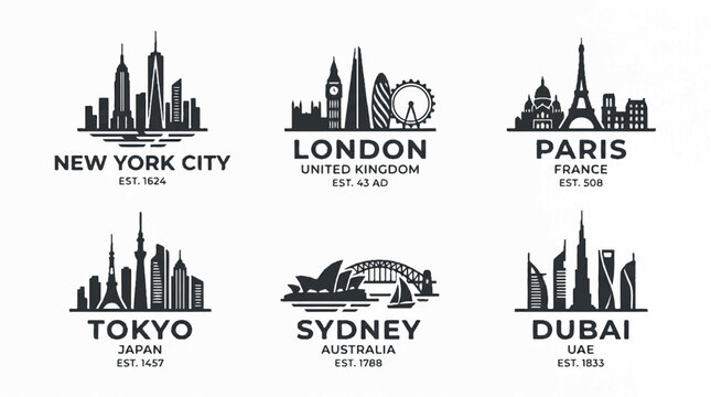 Global city skylines collage featuring New York, London, Tokyo, Sydney, and Dubai silhouettes.