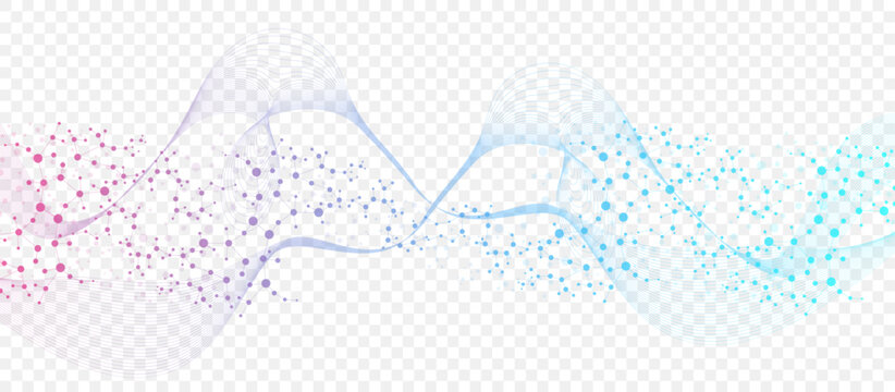 Modern abstract molecules structure for science or medical background. DNA helix or atom visualization. Molecular wave flow abstract background. Vector illustration