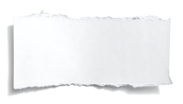 Blank white torn paper with textured edges, casting a soft shadow, offering a pristine and versatile background for creative expressions and ephemeral ideas