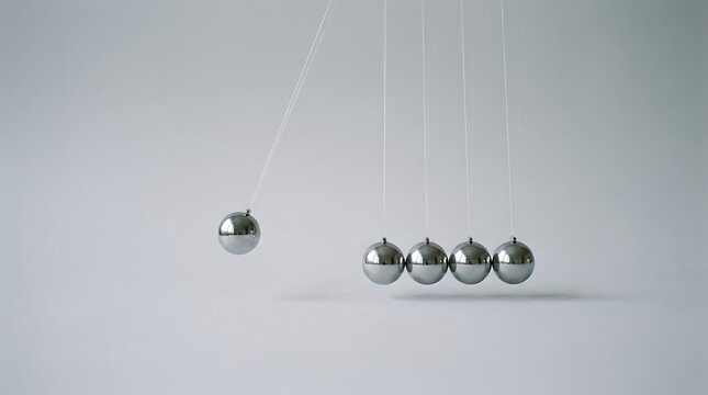Newton's cradle demonstrating physics motion with swinging chrome balls swinging momentum experiment laboratory education mechanism