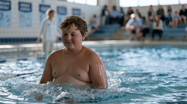 Overweight child learning to swim at YMC 1