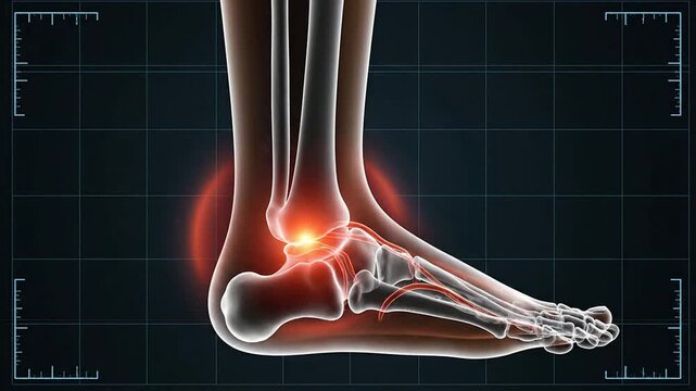 3D Medical Illustration of Child Ankle Sprain with Transparent Bones and Structures Ideal for Education and Healthcare Use