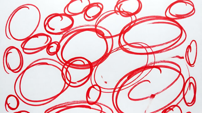 Hand drawn red circles scribble pattern on white background with scribble abstract illustration background creative circular artistic