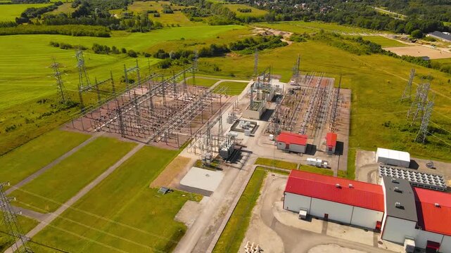 High Voltage Electrical Power Plant and AI Data Center Located in the Green Countryside