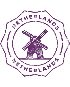 grunge rubber stamp of Wind Mills Netherlands