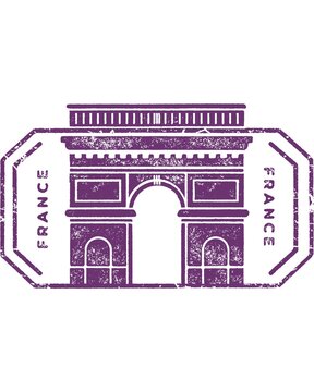 grunge rubber stamp of arc de triomphe paris france