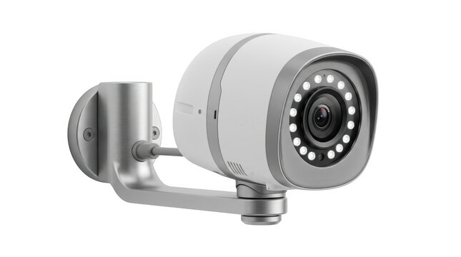 Modern outdoor security surveillance camera isolated on transparent background