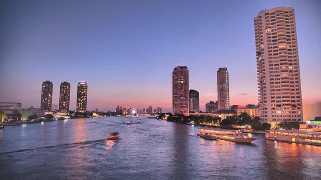Bangkok, Thailand- Boat Traffic in Busy River, Timelapse - Set of 2