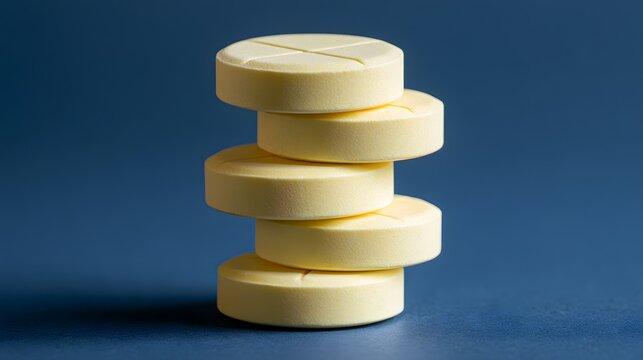 Stacked yellow pharmaceutical pills for health supplement concept