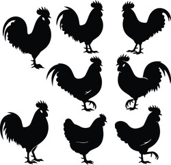 Rooster Silhouette Set Vector Icons for Branding and Logo Design © Md. Robiul islam