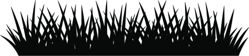 Grass border silhouette vector illustration with wild meadow lawn isolated nature decorative design artwork background element © Masum