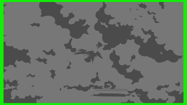 Full Frame Dark Grey Smoke Explosion and Screen Transition Overlay 2D Hand Drawn Animation on Green Screen